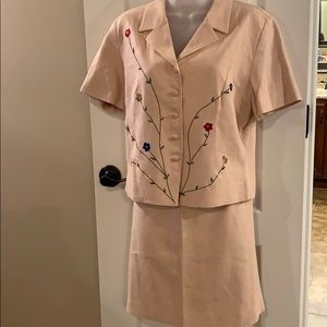 Pink floral linen skirt suit